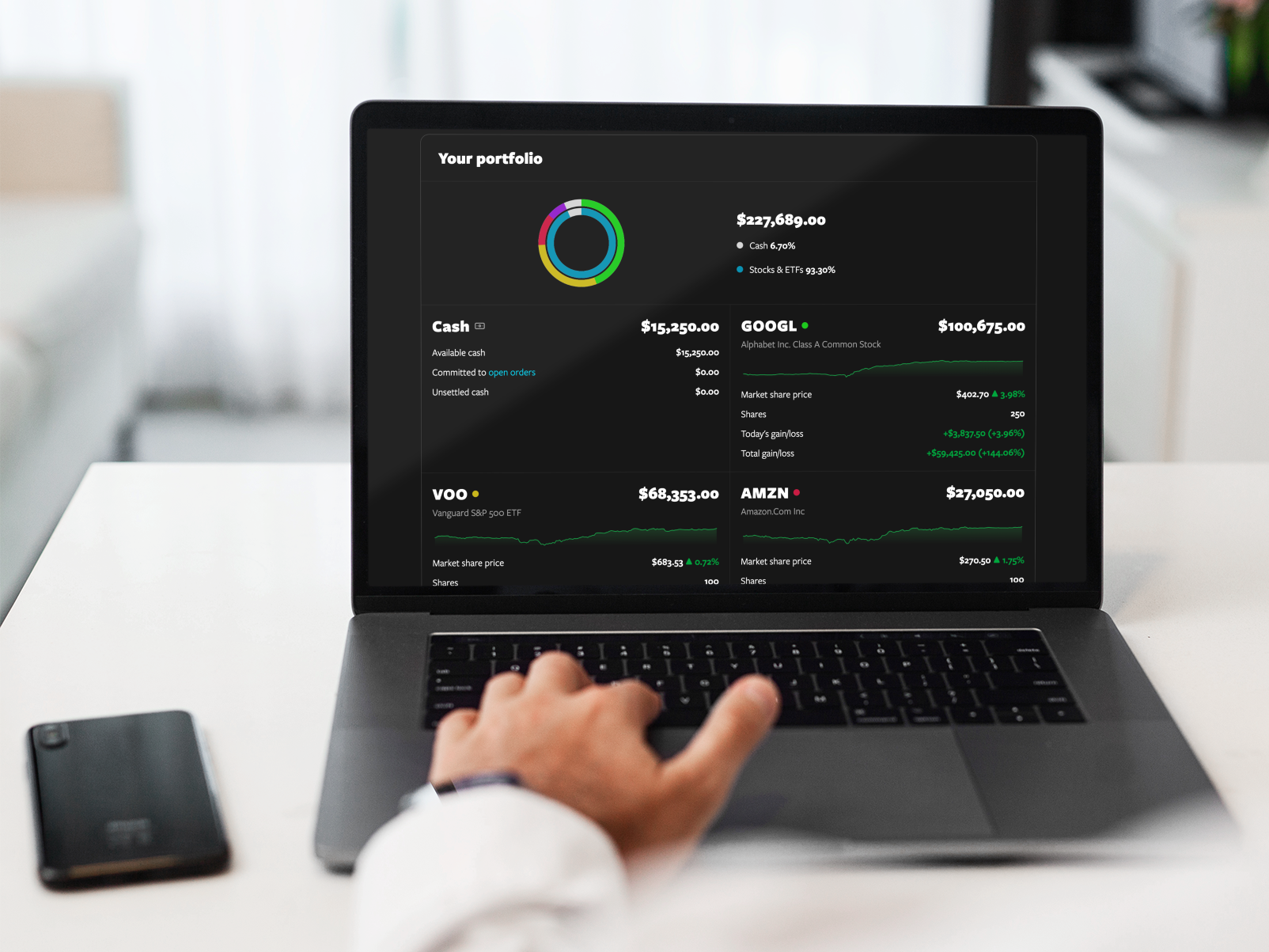 SMPLNVST Paper Trading App Portfolio View