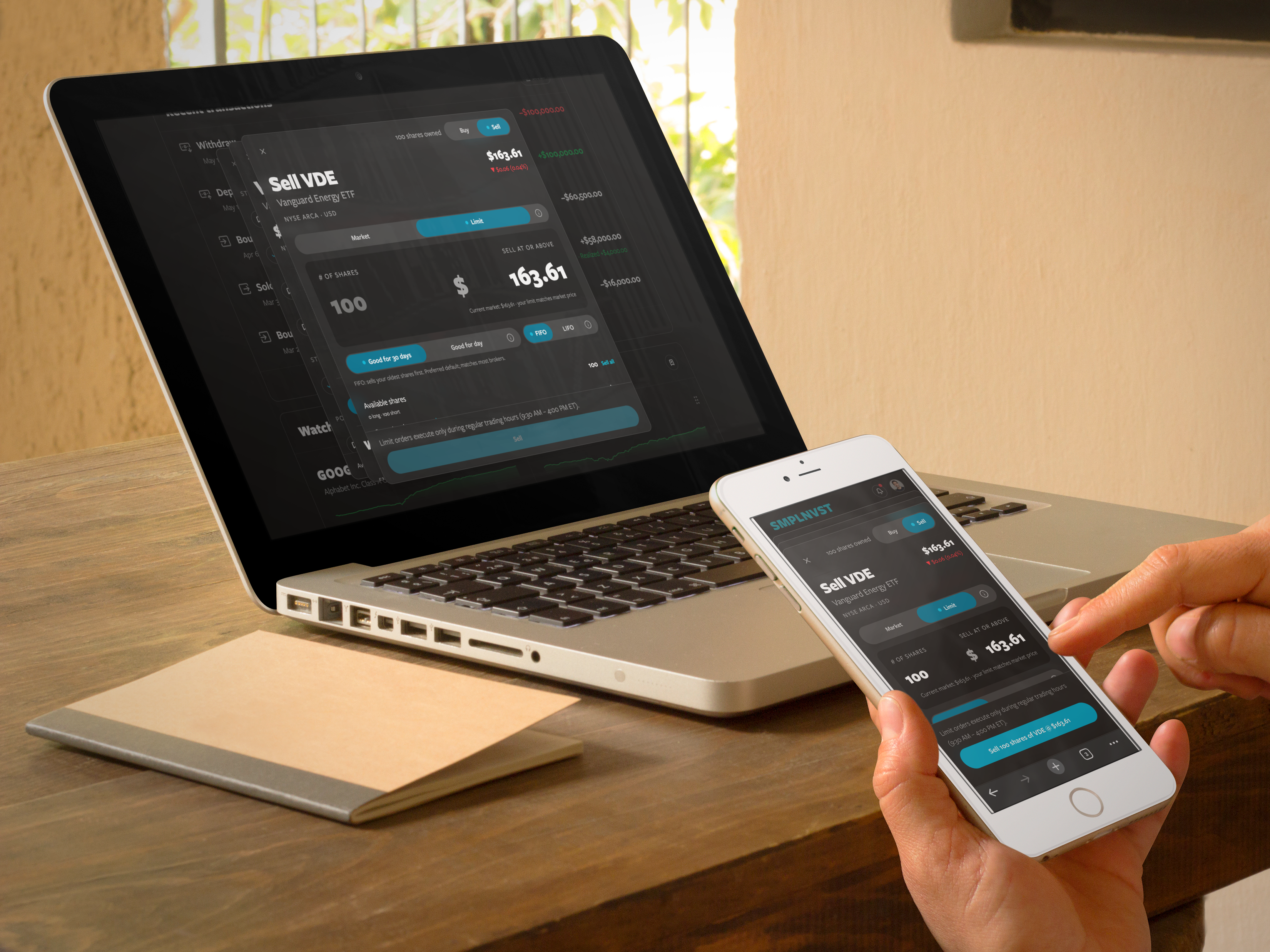 SMPLNVST Paper Trading App Sell UI